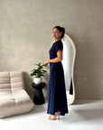Ori Navy Short Sleeve A Line Tie Back Summer Dress