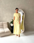 Ori Yellow Short Sleeve A Line Tie Back Summer Dress