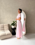 Ori Light Pink Short Sleeve A Line Tie Back Summer Dress