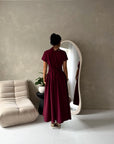 Ori Wine Short Sleeve A Line Tie Back Summer Dress