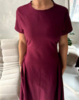 Ori Wine Short Sleeve A Line Tie Back Summer Dress