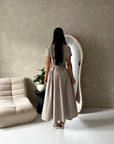 Ori Mocha Short Sleeve A Line Tie Back Summer Dress