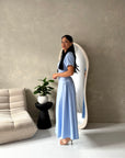 Ori Blue Short Sleeve A Line Tie Back Summer Dress