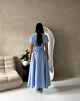 Ori Blue Short Sleeve A Line Tie Back Summer Dress