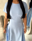 Ori Blue Short Sleeve A Line Tie Back Summer Dress