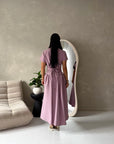 Ori Pink Short Sleeve A Line Tie Back Summer Dress