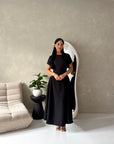 Ori Black Short Sleeve A Line Tie Back Summer Dress