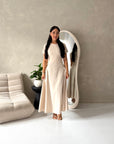 Ori Beige Short Sleeve A Line Tie Back Summer Dress