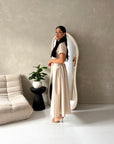 Ori Beige Short Sleeve A Line Tie Back Summer Dress