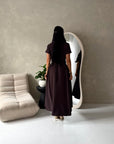 Ori Brown Short Sleeve A Line Tie Back Summer Dress