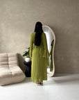 Viva Lime Green Mesh Floral Extreme Flare Sleeve Dress