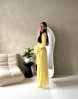 Viva Yellow Mesh Floral Extreme Flare Sleeve Dress
