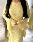 Viva Yellow Mesh Floral Extreme Flare Sleeve Dress