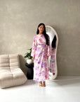 Arwa Purple Floral Side Gather Tie Back Summer Dress