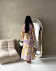 Arwa Lilac Floral Side Gather Tie Back Summer Dress