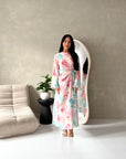 Arwa Blue Floral Side Gather Tie Back Summer Dress