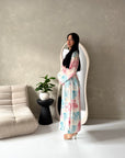 Arwa Blue Floral Side Gather Tie Back Summer Dress