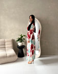 Arwa Red Floral Side Gather Tie Back Summer Dress