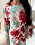 Arwa Red Floral Side Gather Tie Back Summer Dress