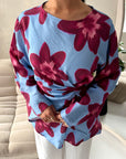 Taya Blue Floral Side Gather Tie Back Top