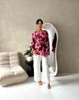 Taya Wine Floral Side Gather Tie Back Top