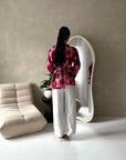 Taya Wine Floral Side Gather Tie Back Top