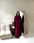 Marli Wine Tassel Edge Plain Cape Modest Dress