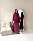 Raina Wine Cape Overlay High Neck Modest Dress