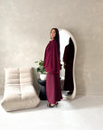 Raina Wine Cape Overlay High Neck Modest Dress