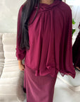 Raina Wine Cape Overlay High Neck Modest Dress