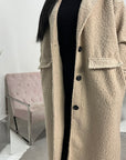 Elene Beige Button Lightweight Teddy Coat