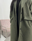 Elene Khaki Button Lightweight Teddy Coat