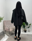 Alara Black One Button Cape With Scarf