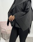 Alara Black One Button Cape With Scarf