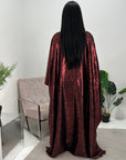 Velora Wine Shimmer Foil Print Modest Kaftan Abaya
