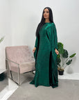 Velora Emerald Green Shimmer Foil Print Modest Kaftan Abaya