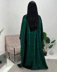 Velora Emerald Green Shimmer Foil Print Modest Kaftan Abaya