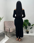 Tajia Black Ribbed Off Shoulder Fine Knitted Dress
