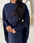 Sherin Navy Pearl Detail Modest Dress