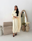 Nevin Cream Gold Buckle One Side Drape Dress