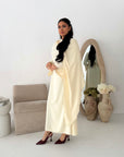 Nevin Cream Gold Buckle One Side Drape Dress