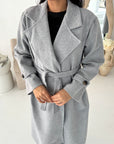 Kaira Marl Grey Collar Buttoned Belted Coat