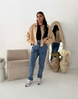 Zara Cream Suede Bomber Jacket