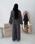 Dina Dark Grey V Neck Pleated Co Ord Set
