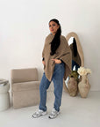 Fay Mocha Soft Knit Asymmetrical Poncho