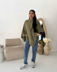 Fay Khaki Soft Knit Asymmetrical Poncho