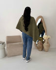 Fay Khaki Soft Knit Asymmetrical Poncho