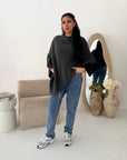 Fay Charcoal Soft Knit Asymmetrical Poncho