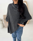 Fay Charcoal Soft Knit Asymmetrical Poncho