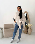 Fay Cream Soft Knit Asymmetrical Poncho